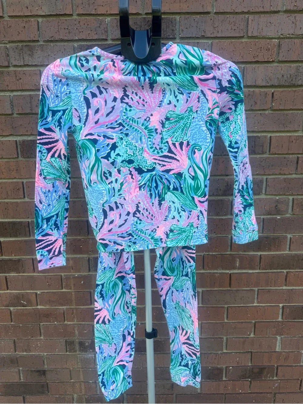 Lilly Pulitzer Girls Sammy Pajama Set High Tide Navy Mermaid Size 14 Pants Top